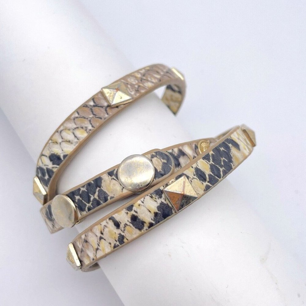 YIK FUNG Faux Snakeskin Studded Triple Wrap Bracelet